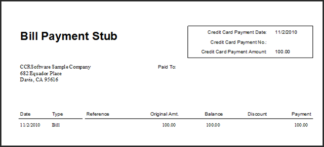 Quickbooks Bill Payment Stub Template