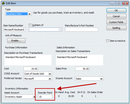 Automatically reorder inventory with reorder points and target quantities