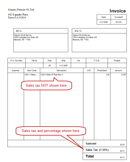 Sales tax in the footer