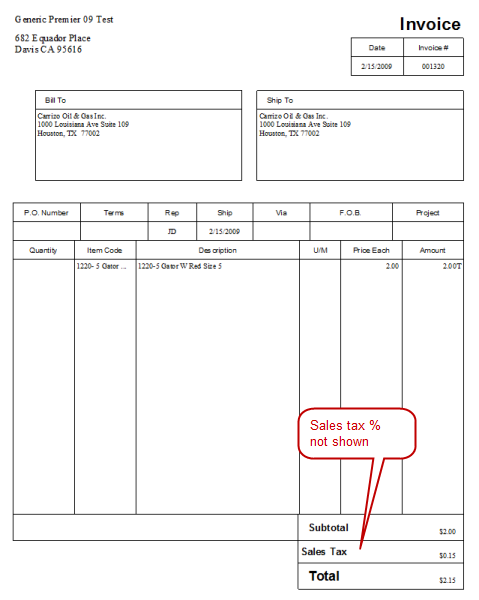 Sales tax pct not showing