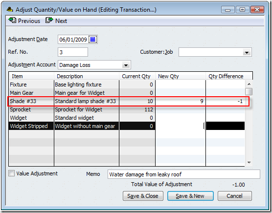 intuit pos write off inventory item to charity