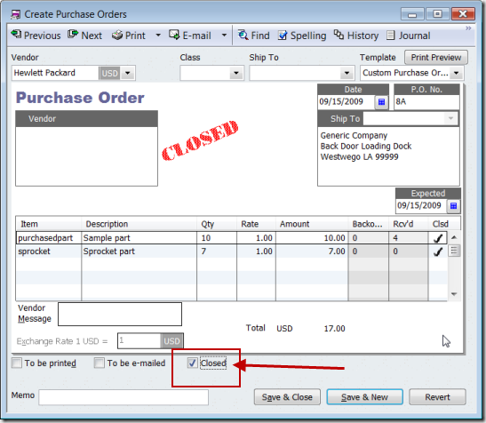 intuit pos enter po in workorder