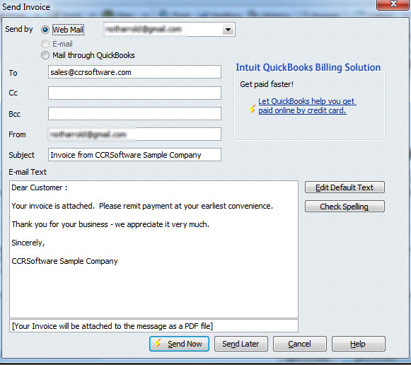 how to change default outlook email address in quickbooks