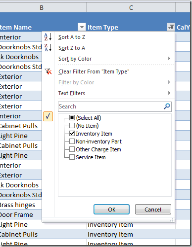 QQube filter for item type