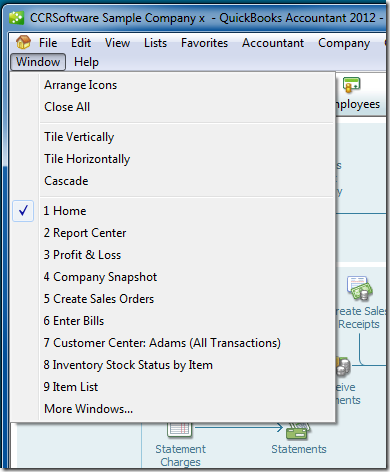 view open windows list in quickbooks for mac