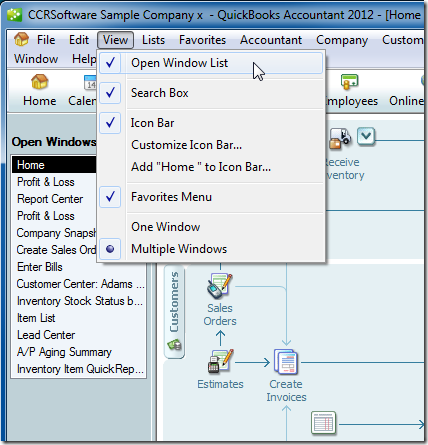 QuickBooks Open Window List