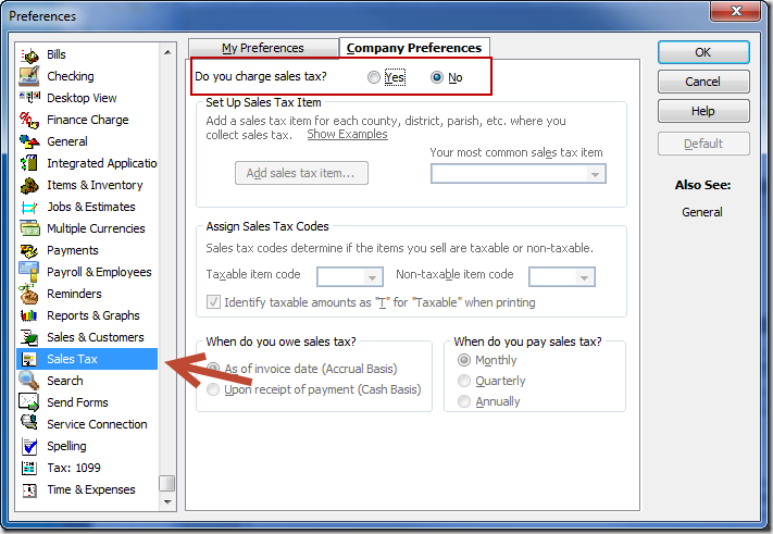 QuickBooks Sales Tax Preference 