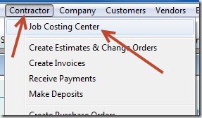 Job Costing Center from Contractor menu