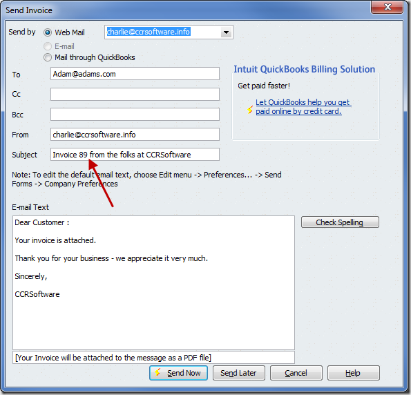 quickbooks email invoice template
 Inserting the Invoice Number in a QuickBooks email - Practical ...